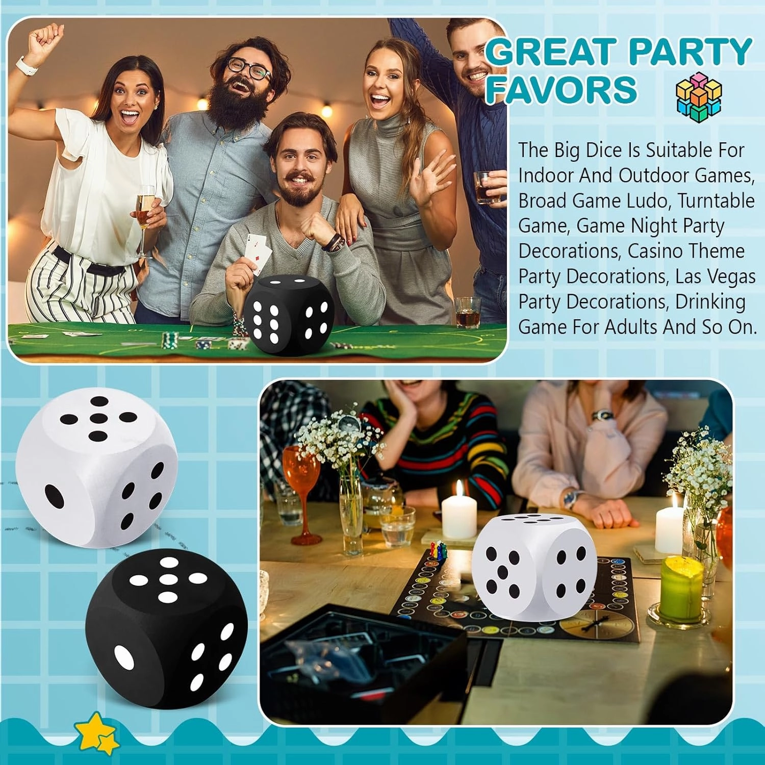Shappy 6 Inches Foam Dice Fun Filled Large Educational Toy Kawaii Giant Dice Decorative Eva Foam Jumbo Cube Big Square Building Blocks for Game Nights Learning Sessions(White and Black,2 Pcs)