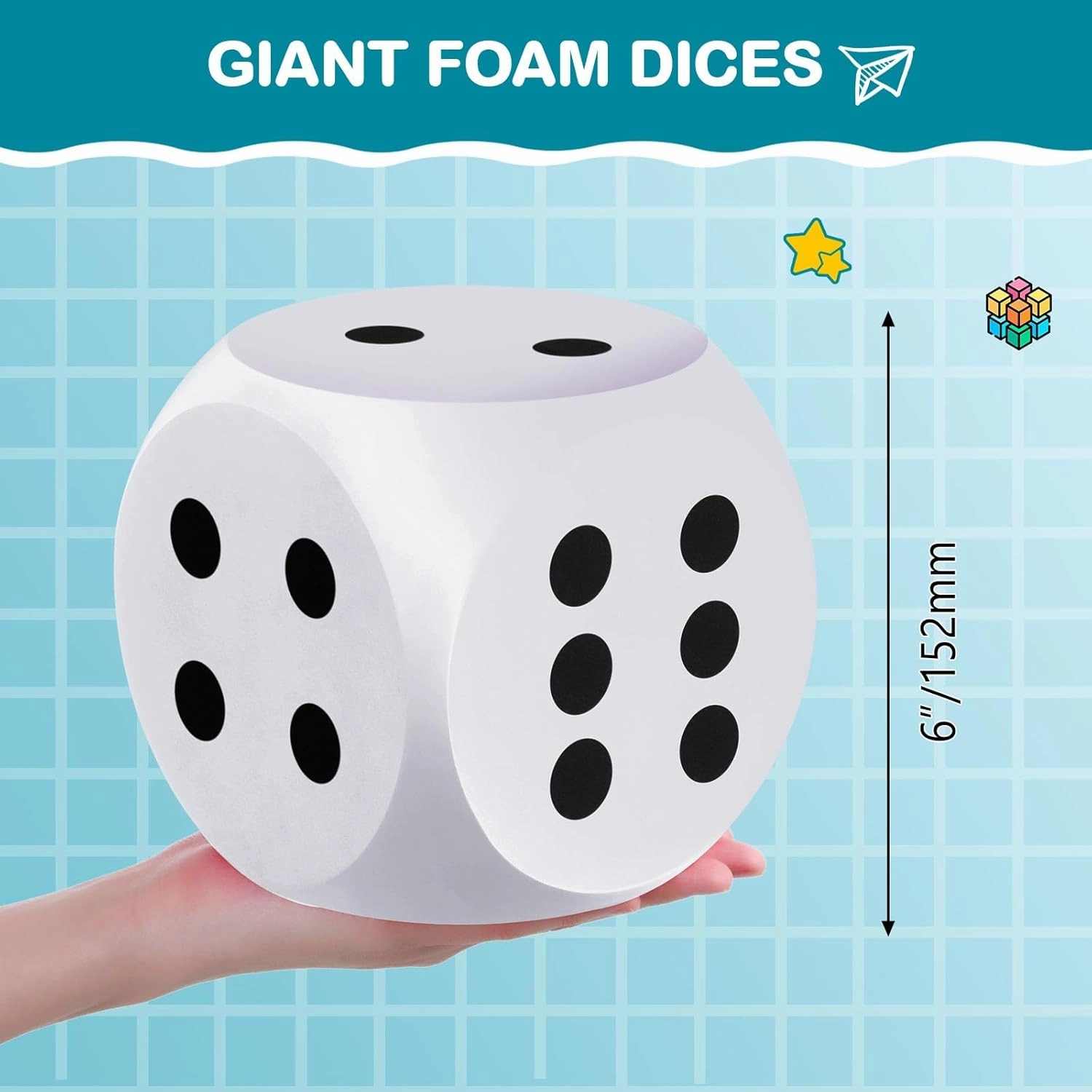 Shappy 6 Inches Foam Dice Fun Filled Large Educational Toy Kawaii Giant Dice Decorative Eva Foam Jumbo Cube Big Square Building Blocks for Game Nights Learning Sessions(White and Black,2 Pcs)