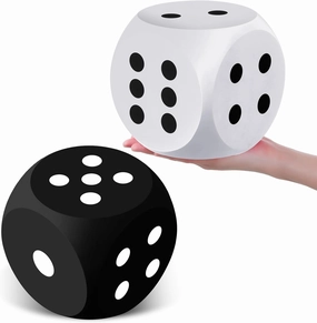 Shappy 6 Inches Foam Dice Fun Filled Large Educational Toy Kawaii Giant Dice Decorative Eva Foam Jumbo Cube Big Square Building Blocks for Game Nights Learning Sessions(White and Black,2 Pcs)
