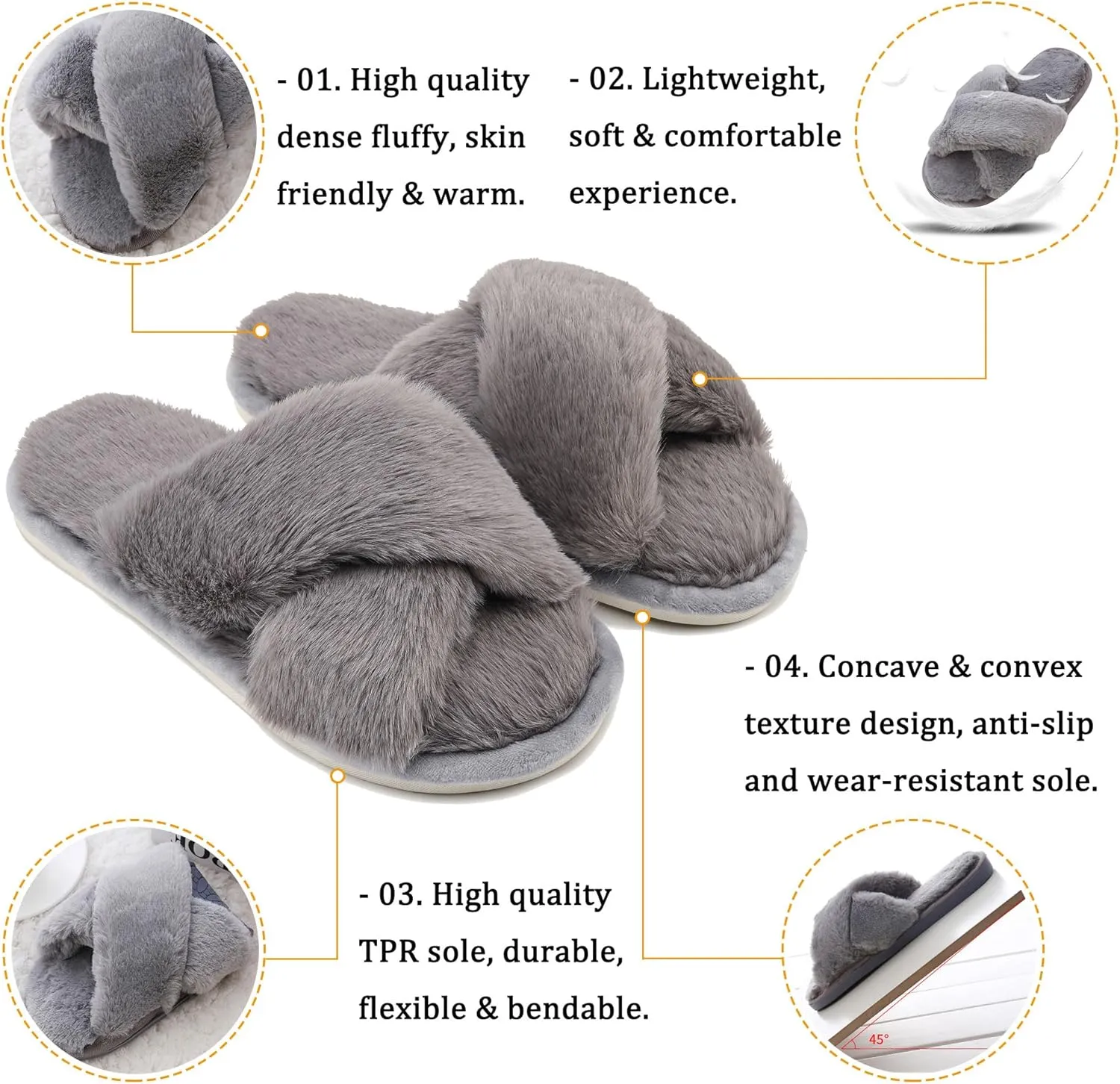 sharllen Women's Fuzzy Cross Band Slippers Open Toe Cozy Plush Furry Ladies Slippers Comfy Memory Foam Slides Slippers with Arch Support Fluffy House Slippers Home Bedroom Indoor Outdoor