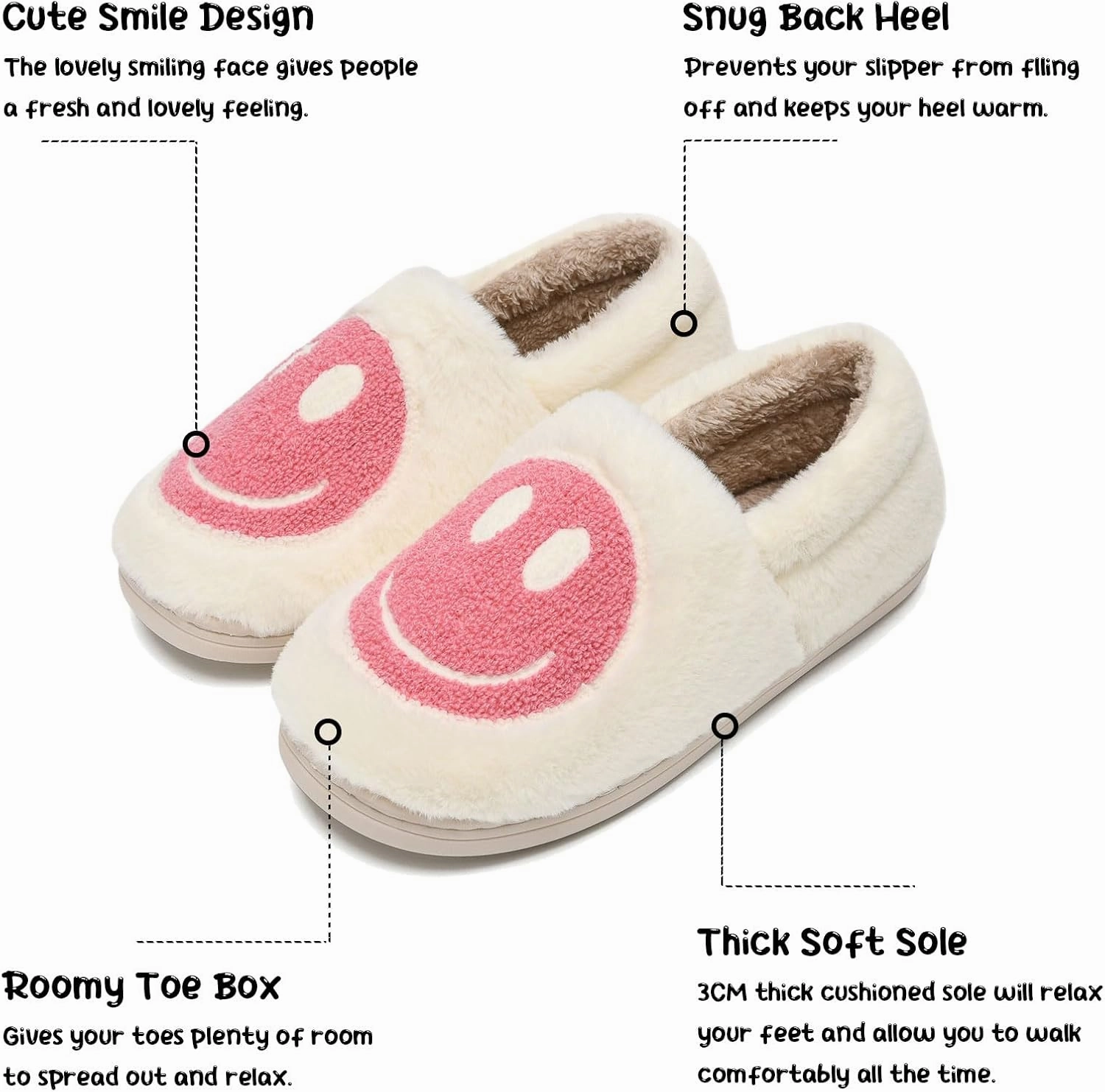 sharllen Retro Smile Face Slippers for Women Men Cute Cozy Soft Plush Slip-on Happy Face Slippers Warm Fluffy Fuzzy Winter Slippers Socks Shoes