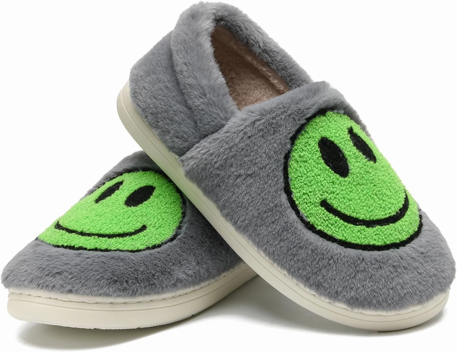 sharllen Retro Smile Face Slippers for Women Men Cute Cozy Soft Plush Slip-on Happy Face Slippers Warm Fluffy Fuzzy Winter Slippers Socks Shoes