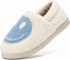 sharllen Retro Smile Face Slippers for Women Men Cute Cozy Soft Plush Slip-on Happy Face Slippers Warm Fluffy Fuzzy Winter Slippers Socks Shoes