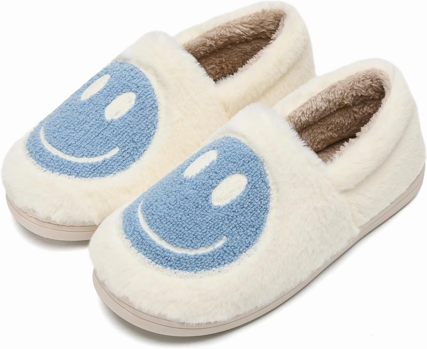 sharllen Retro Smile Face Slippers for Women Men Cute Cozy Soft Plush Slip-on Happy Face Slippers Warm Fluffy Fuzzy Winter Slippers Socks Shoes