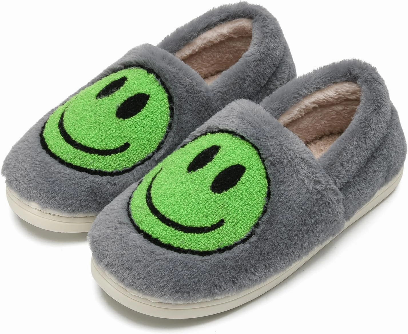 sharllen Retro Smile Face Slippers for Women Men Cute Cozy Soft Plush Slip-on Happy Face Slippers Warm Fluffy Fuzzy Winter Slippers Socks Shoes