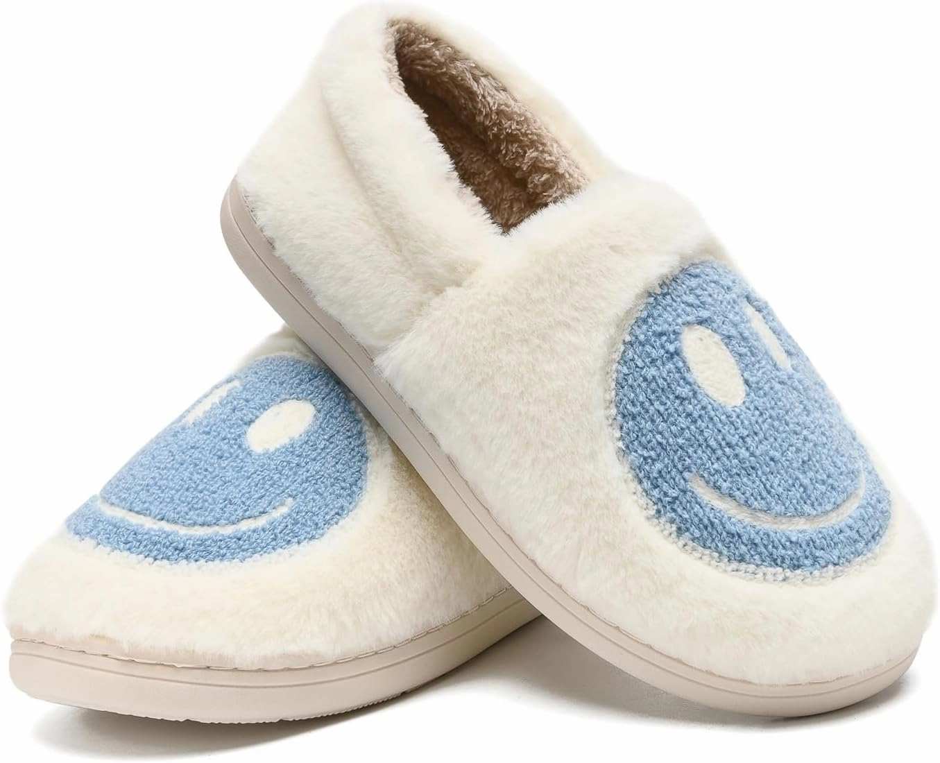 sharllen Retro Smile Face Slippers for Women Men Cute Cozy Soft Plush Slip-on Happy Face Slippers Warm Fluffy Fuzzy Winter Slippers Socks Shoes