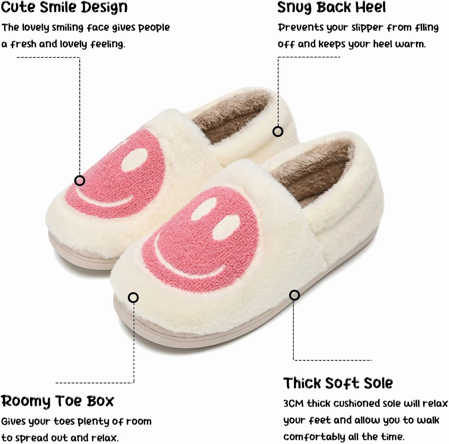 sharllen Retro Smile Face Slippers for Women Men Cute Cozy Soft Plush Slip-on Happy Face Slippers Warm Fluffy Fuzzy Winter Slippers Socks Shoes