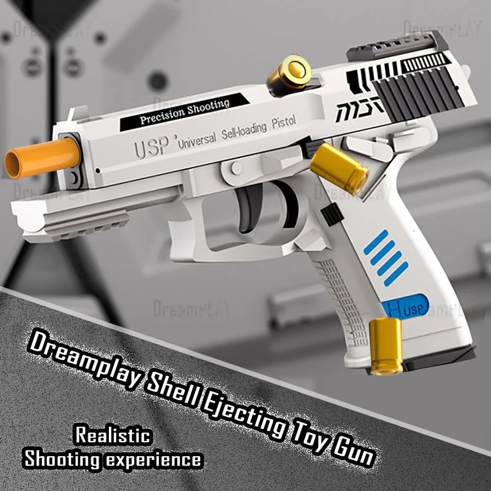 Shell Ejecting Toy Gun, Automatic Pull Back Action Shooting Games Education Model Toy for Kids Gifts
