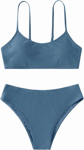 SHENHE Girl's 2 Piece High Waisted Spaghetti Strap Cute Swimsuit Bathing Suit Solid Bikini Sets
