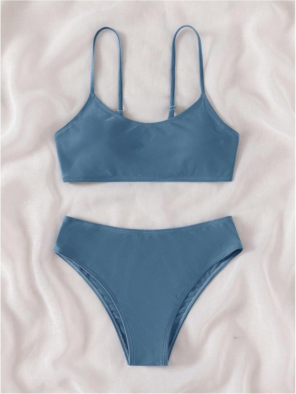 SHENHE Girl's 2 Piece High Waisted Spaghetti Strap Cute Swimsuit Bathing Suit Solid Bikini Sets