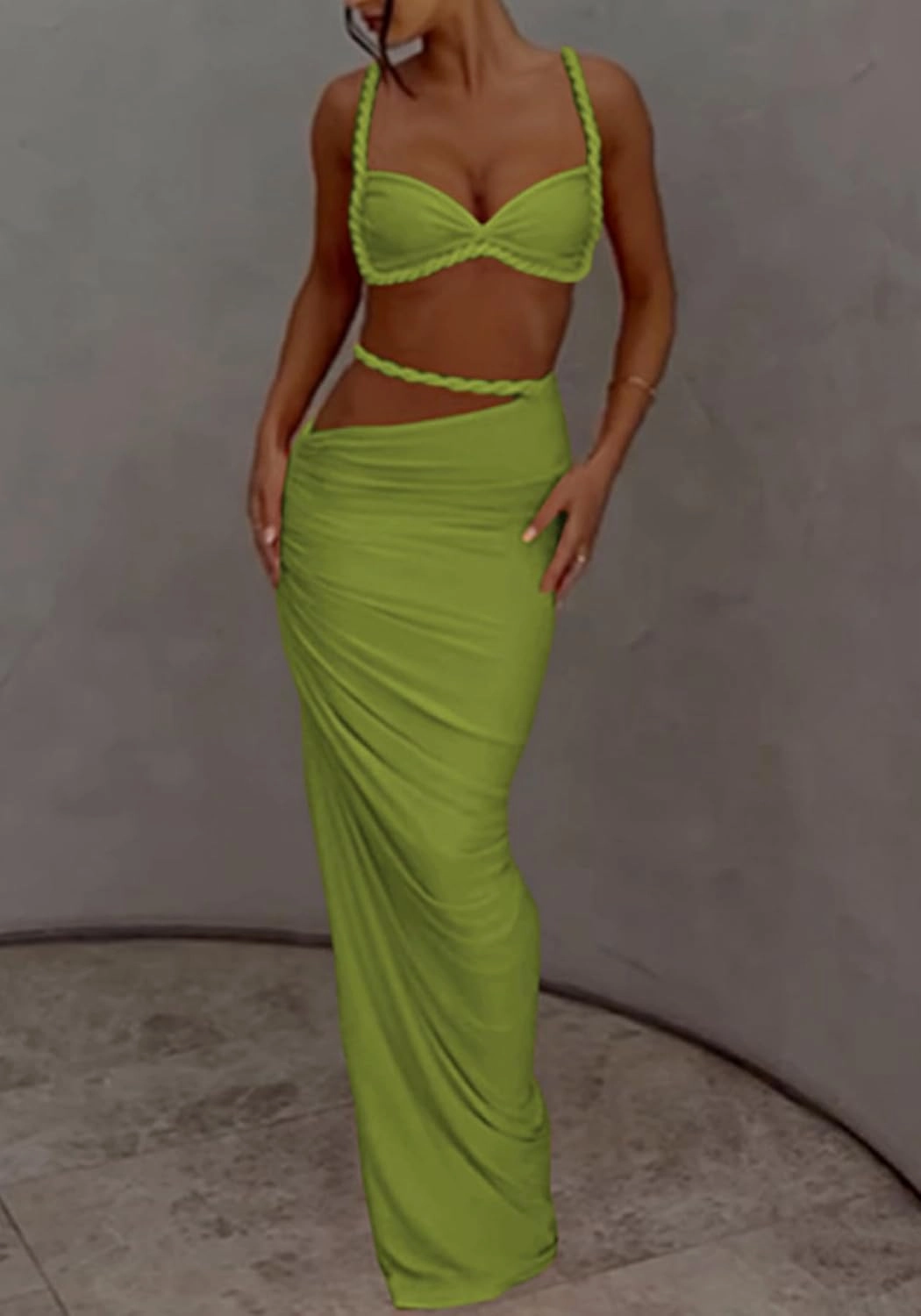SHINFY Womens Summer Two Piece Maxi Skirt Sets Sexy Corset Top Ruched Long Skirt Beach Dress 2 Piece Club Outfits
