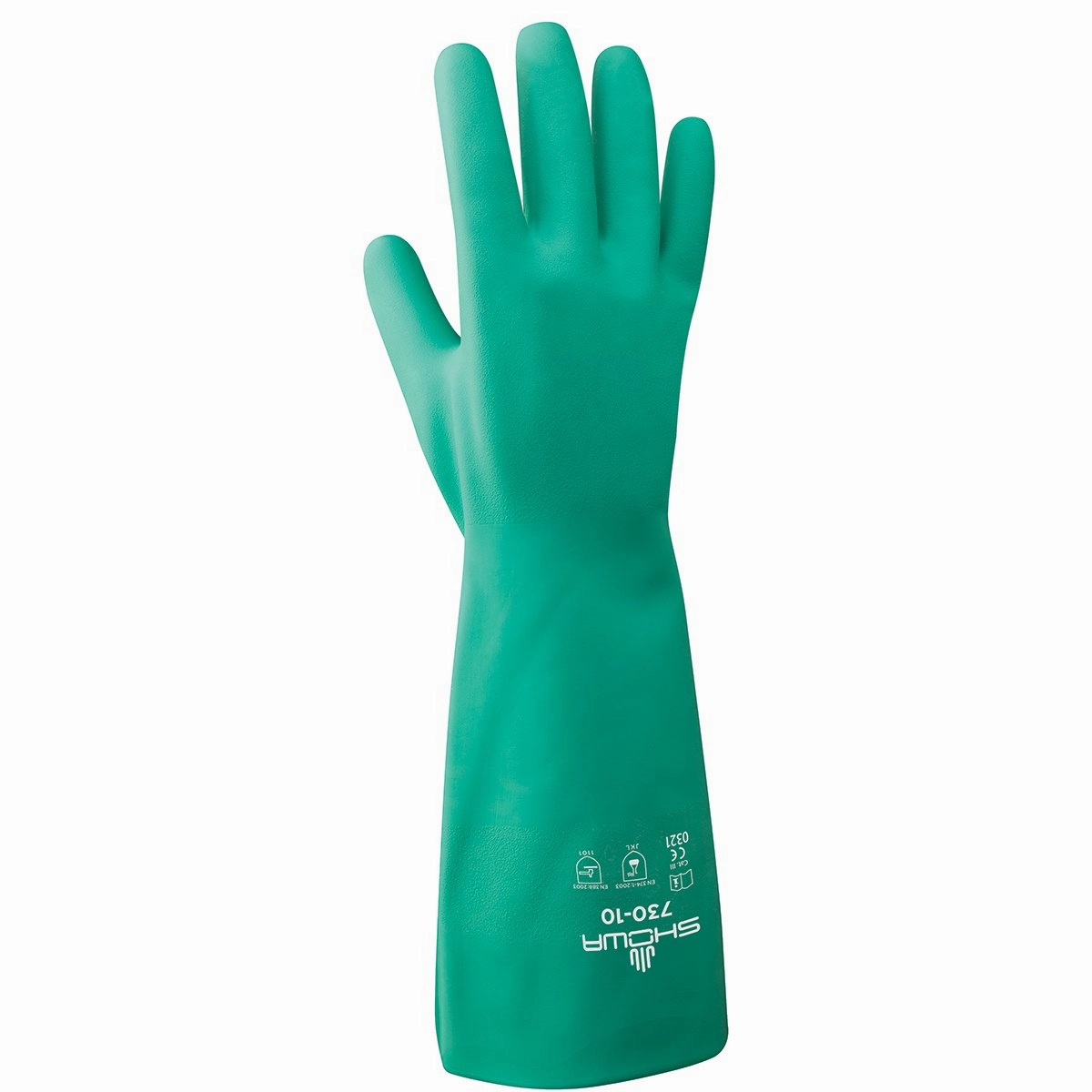 SHOWA 730 Nitrile Chemical Resistant Safety Glove with Cotton Flocked Liner, Food Safe, 15 Mil Thick, 13" Length, X-Large (12 Pair)