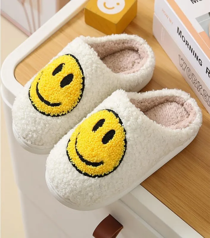 Sierlos Cute Kids' Plush Preppy Slippers - Happy Face Soft Memory Foam Fuzzy Slip-Ons for Indoor/Outdoor Use
