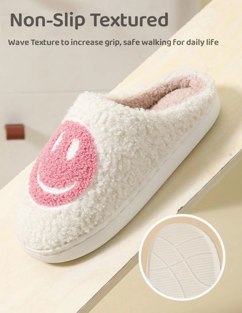Sierlos Cute Kids' Plush Preppy Slippers - Happy Face Soft Memory Foam Fuzzy Slip-Ons for Indoor/Outdoor Use