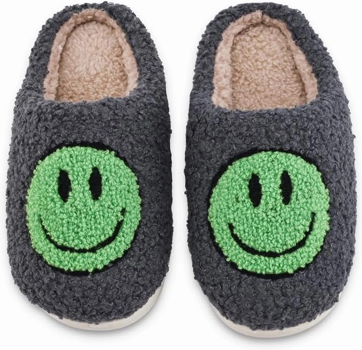 Sierlos Cute Kids' Plush Preppy Slippers - Happy Face Soft Memory Foam Fuzzy Slip-Ons for Indoor/Outdoor Use
