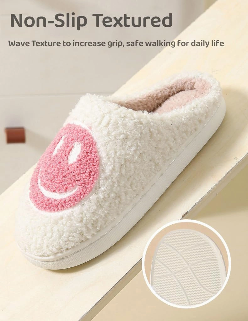 Sierlos Cute Kids' Plush Preppy Slippers - Happy Face Soft Memory Foam Fuzzy Slip-Ons for Indoor/Outdoor Use