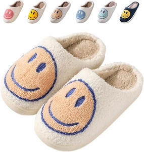 Sierlos Cute Kids' Plush Preppy Slippers - Happy Face Soft Memory Foam Fuzzy Slip-Ons for Indoor/Outdoor Use