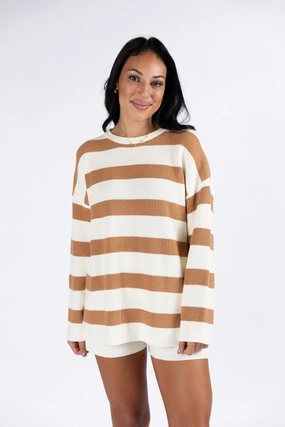 Sign Of The Times Ivory and Tan Striped Sweater Set