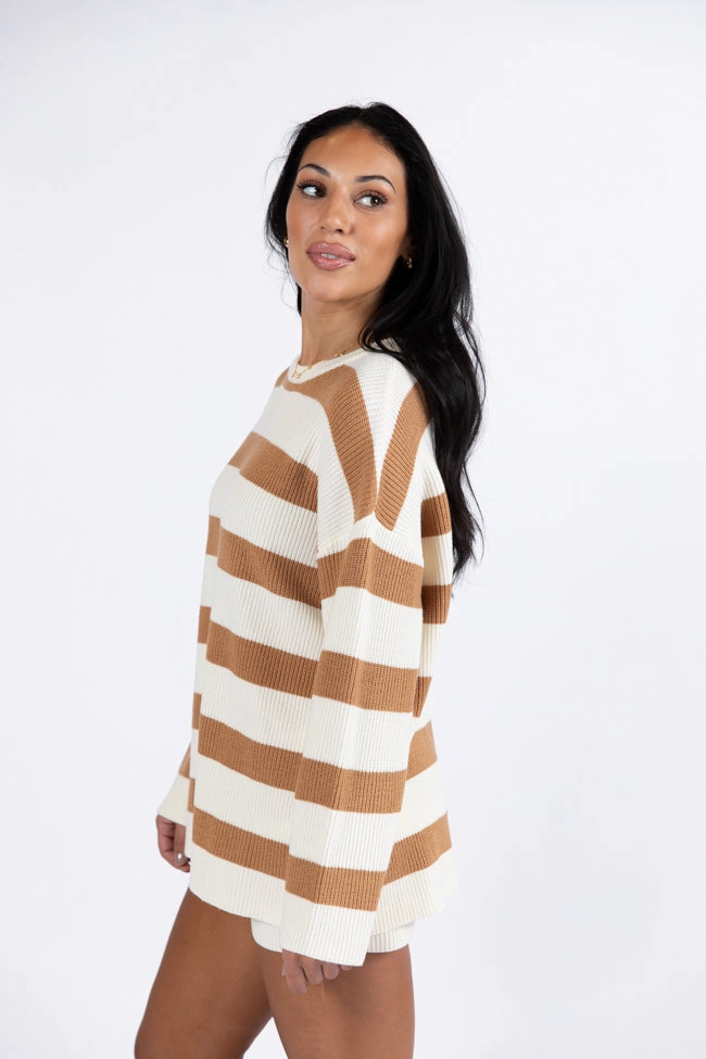 Sign Of The Times Ivory and Tan Striped Sweater Set
