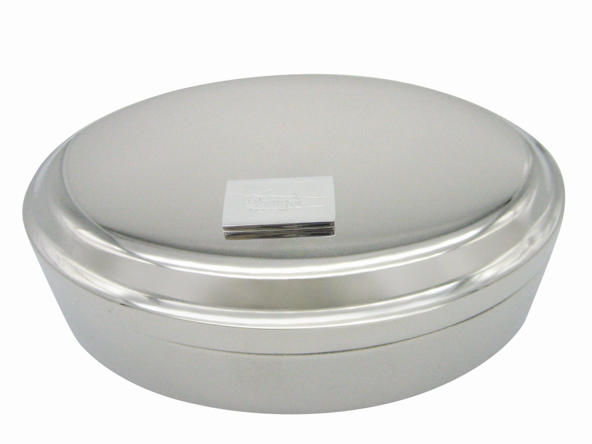 Silver Toned Etched Chinook Helicopter Pendant Oval Trinket Jewelry Box