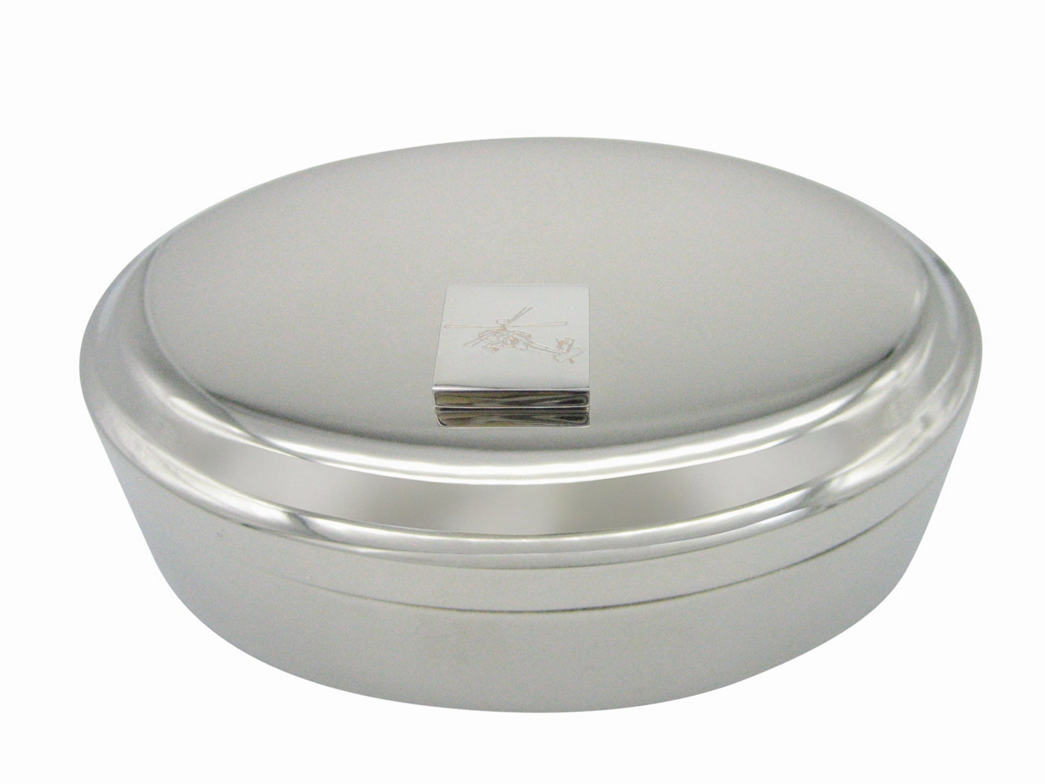 Silver Toned Etched Helicopter Pendant Oval Trinket Jewelry Box