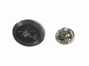 Silver Toned Etched Oval Helicopter Lapel Pin