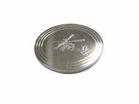 Silver Toned Etched Oval Helicopter Magnet