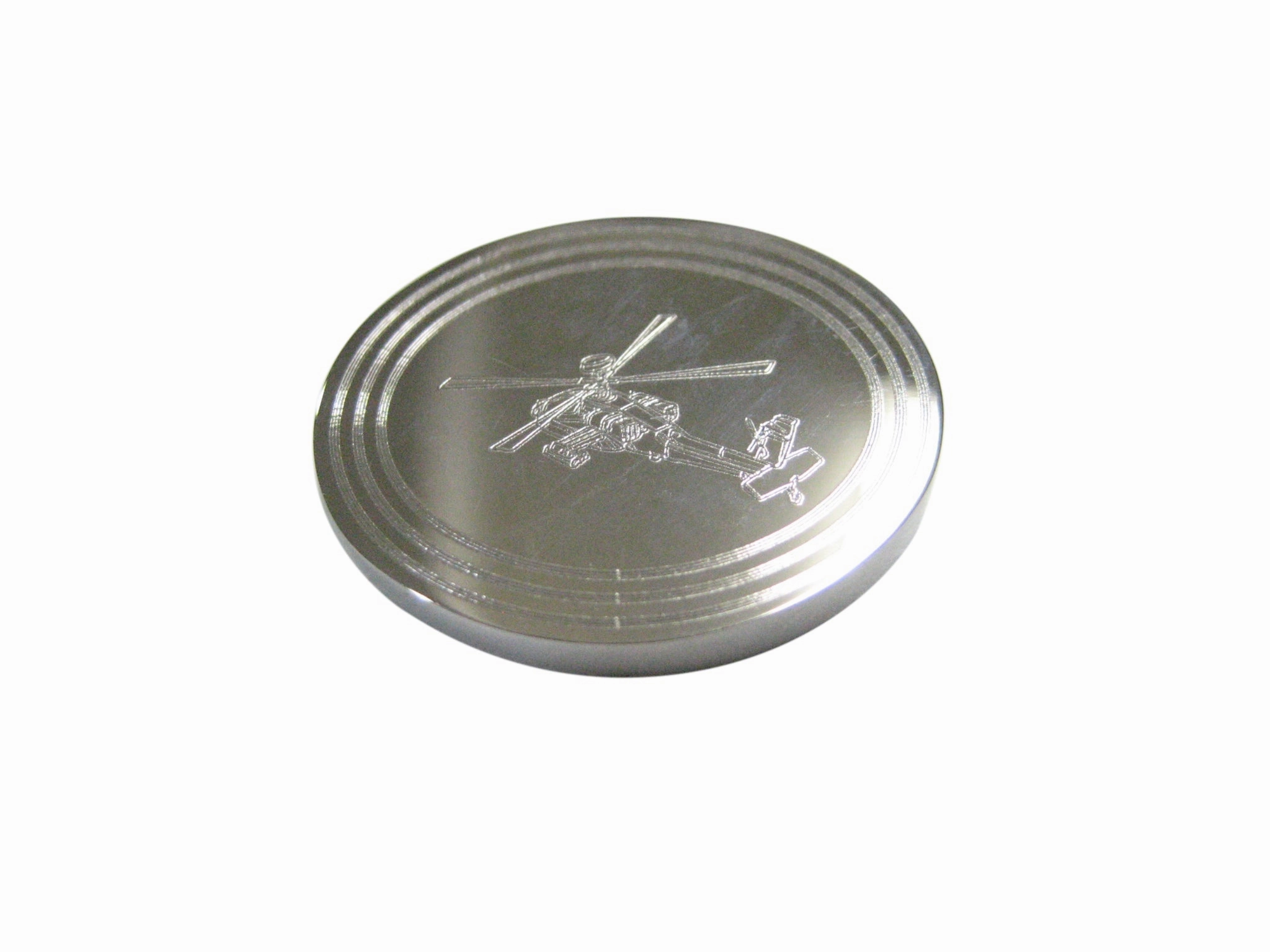 Silver Toned Etched Oval Helicopter Magnet
