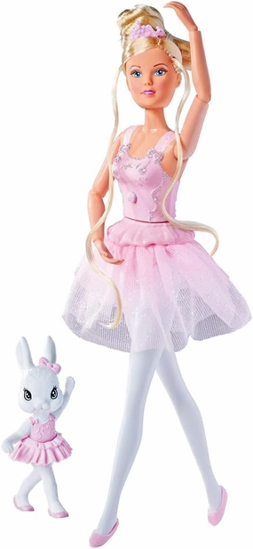 Simba 105733603 Steffi Love Dancing Ballerinas, Steffi Doll as Ballerina with Animal Friend and Rotating Skirt, 29 cm Toy Doll, from 3 Years