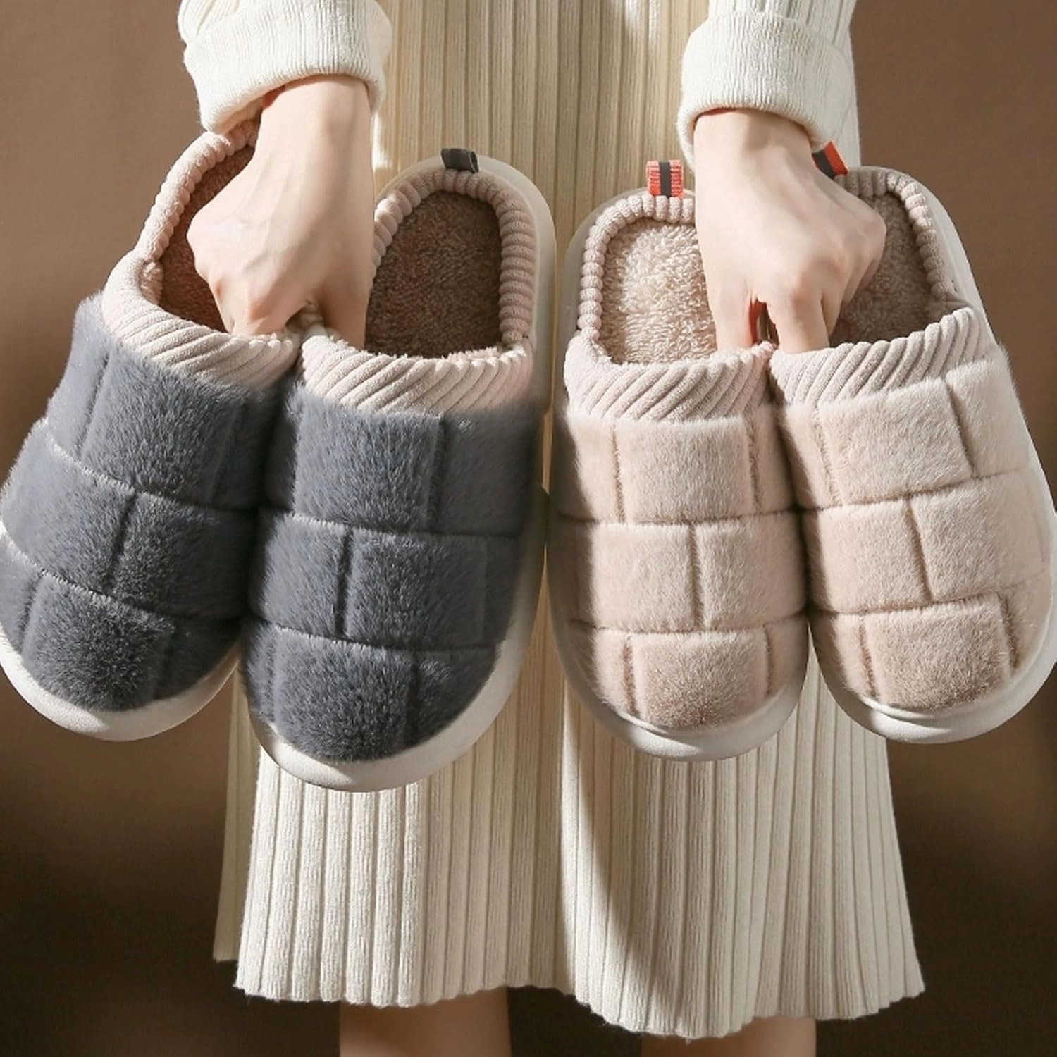 Simple Hemp Lace Cotton Slippers Soft Fluffy Warm Cozy Home Non-Slip Couple Style Casual Memory Foam Fuzzy Slides Indoor Outdoor Anti-Skid