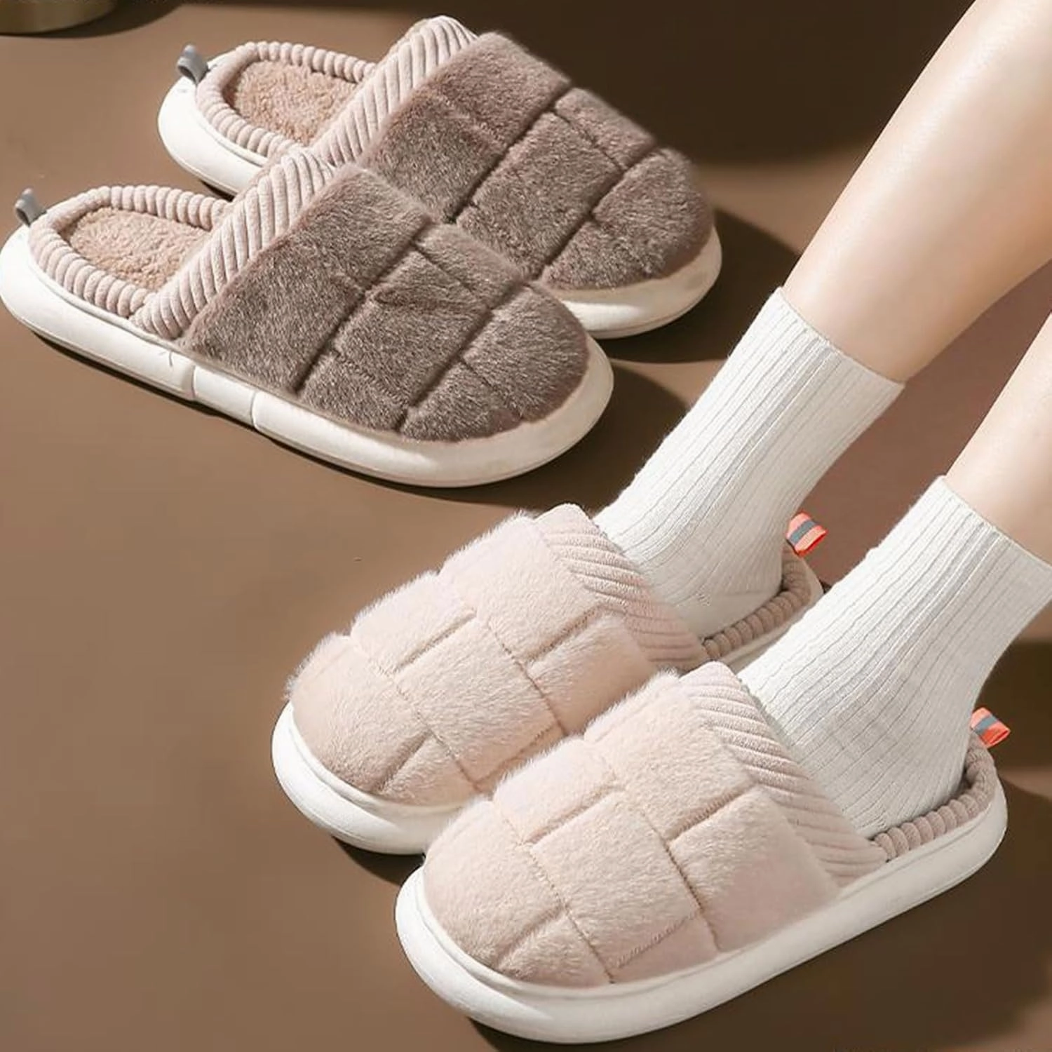 Simple Hemp Lace Cotton Slippers Soft Fluffy Warm Cozy Home Non-Slip Couple Style Casual Memory Foam Fuzzy Slides Indoor Outdoor Anti-Skid
