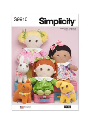 Simplicity Pattern S9910 Plush Dolls with Clothes and Plush Pets