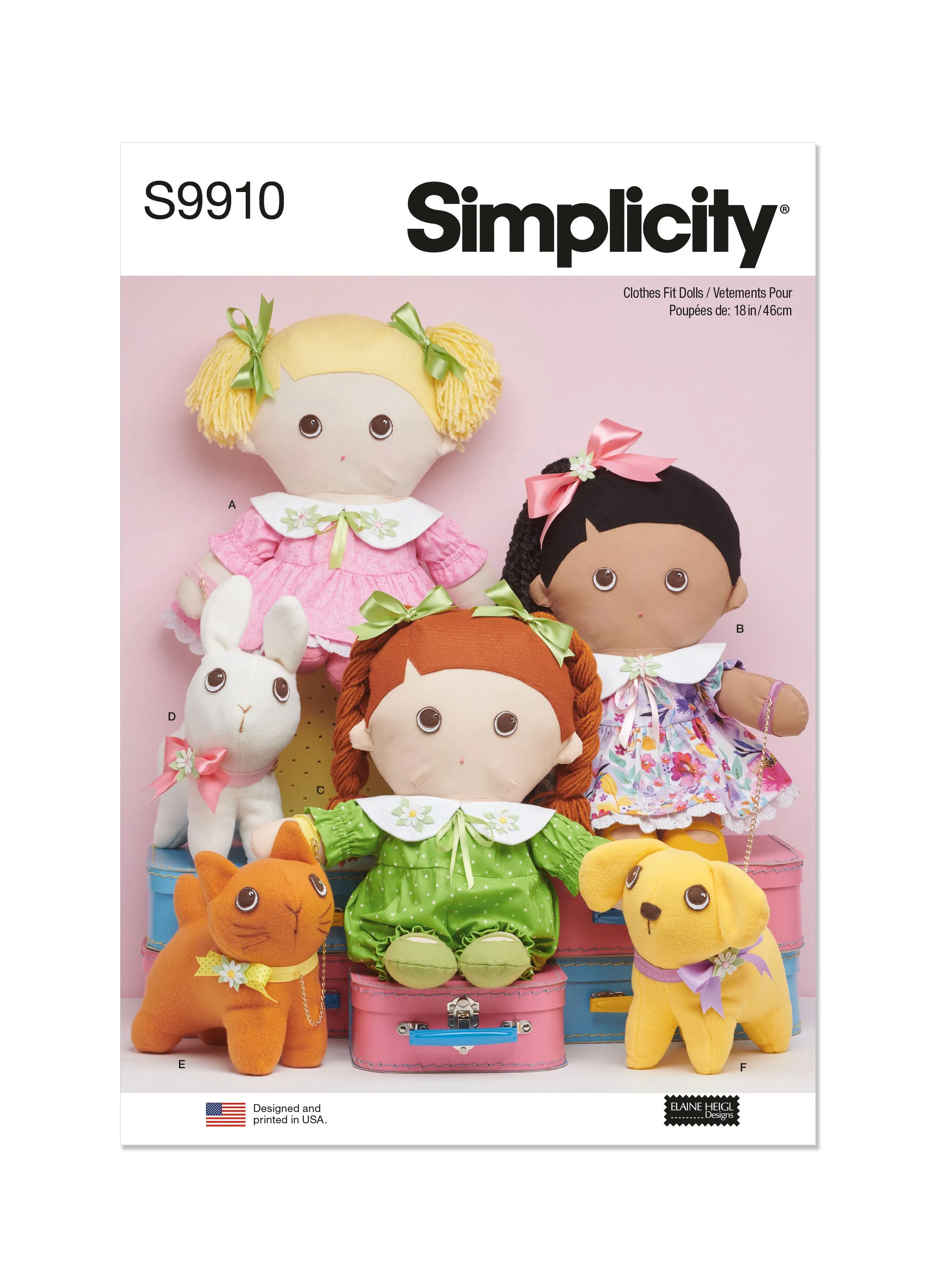 Simplicity Pattern S9910 Plush Dolls with Clothes and Plush Pets
