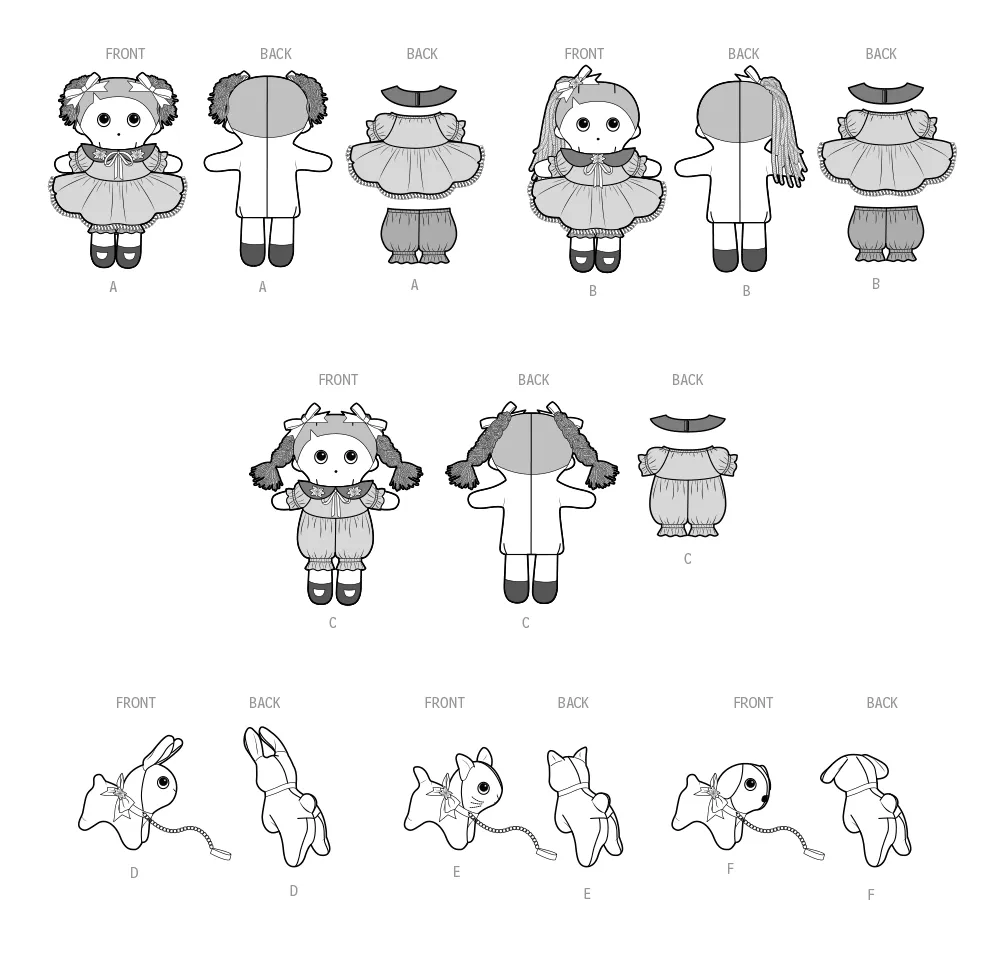 Simplicity Pattern S9910 Plush Dolls with Clothes and Plush Pets