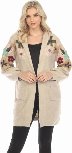 SIMPLY COUTURE Women's Winter Casual Open Front Pom Pom Long Sleeve Crochet Knit Cardigan Sweater
