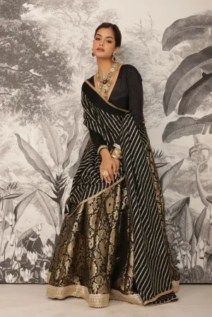 Simran Black Banarasi Brocade Slik Lehenga