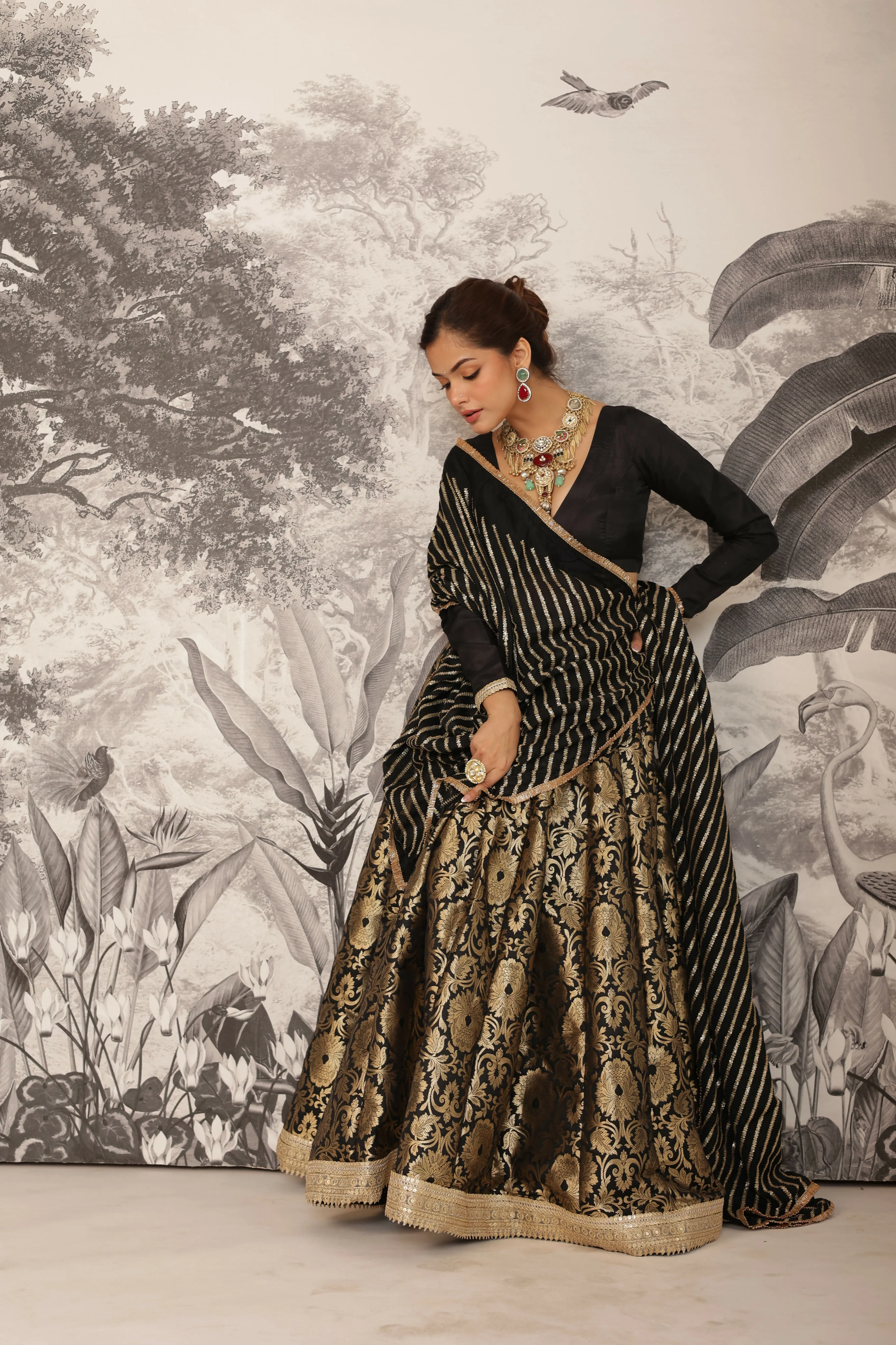 Simran Black Banarasi Brocade Slik Lehenga