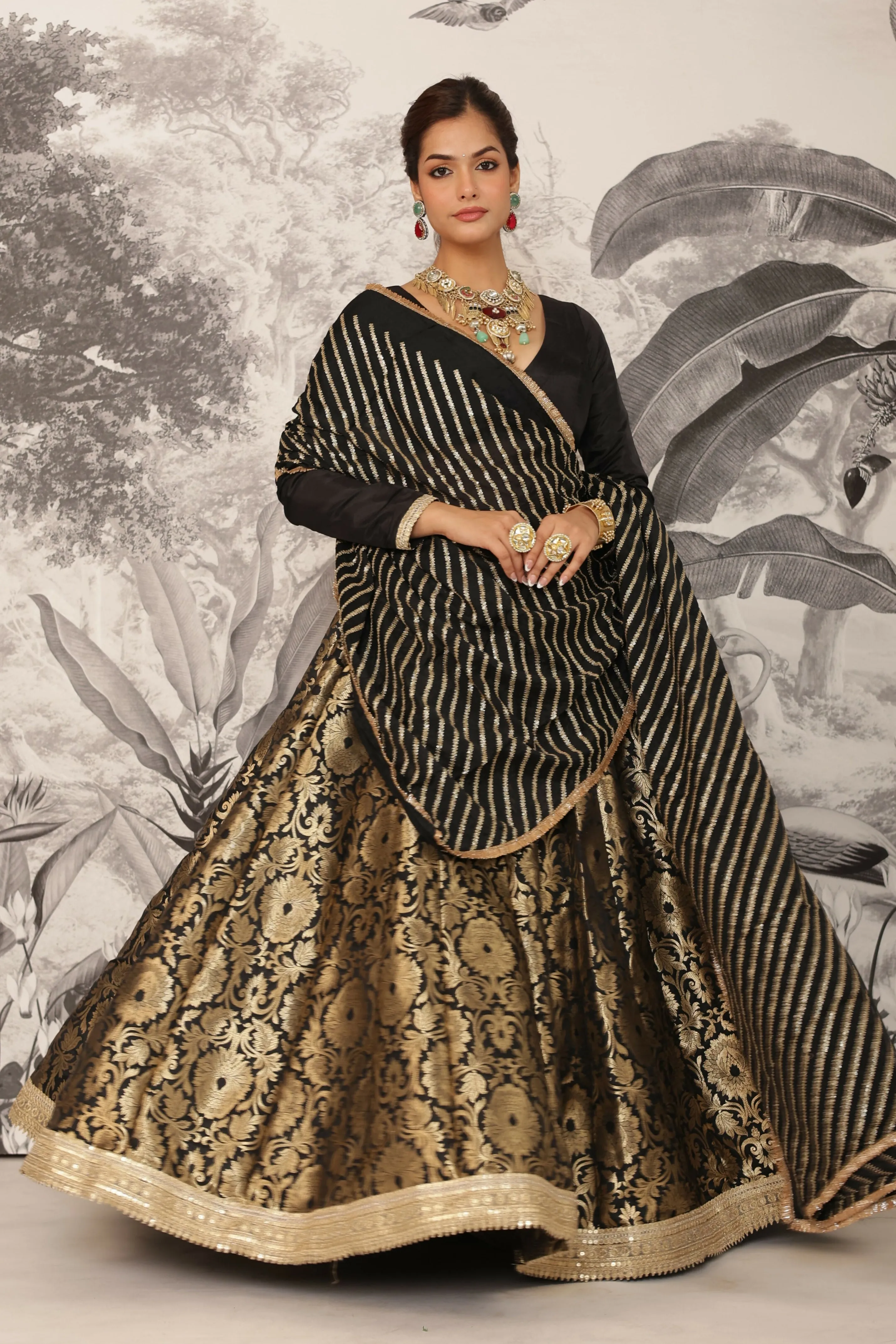 Simran Black Banarasi Brocade Slik Lehenga