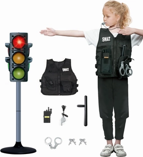 Simulation Traffic Light and Crosswalk Light Signal Set for Kids - Role Play Pretend Play Toys with Clothes, Educational Toys Birthday Gift for Boys and Girls