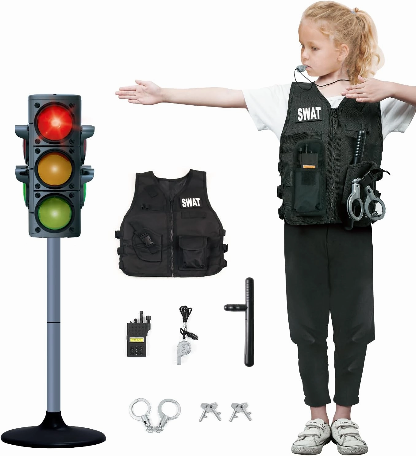 Simulation Traffic Light and Crosswalk Light Signal Set for Kids - Role Play Pretend Play Toys with Clothes, Educational Toys Birthday Gift for Boys and Girls