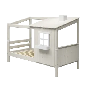 Single Bed with 1/2 House, Ladder, 90x200 cm, White