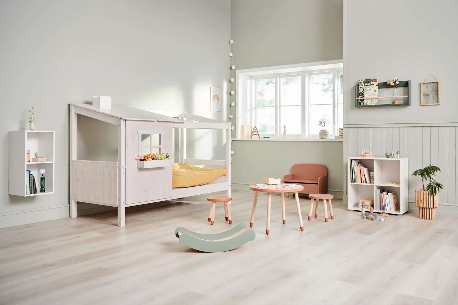 Single Bed with 1/2 House, Ladder, 90x200 cm, White