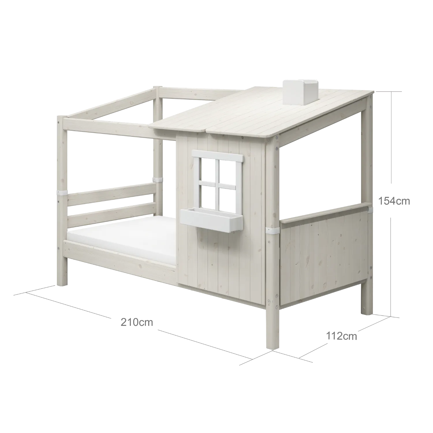 Single Bed with 1/2 House, Ladder, 90x200 cm, White