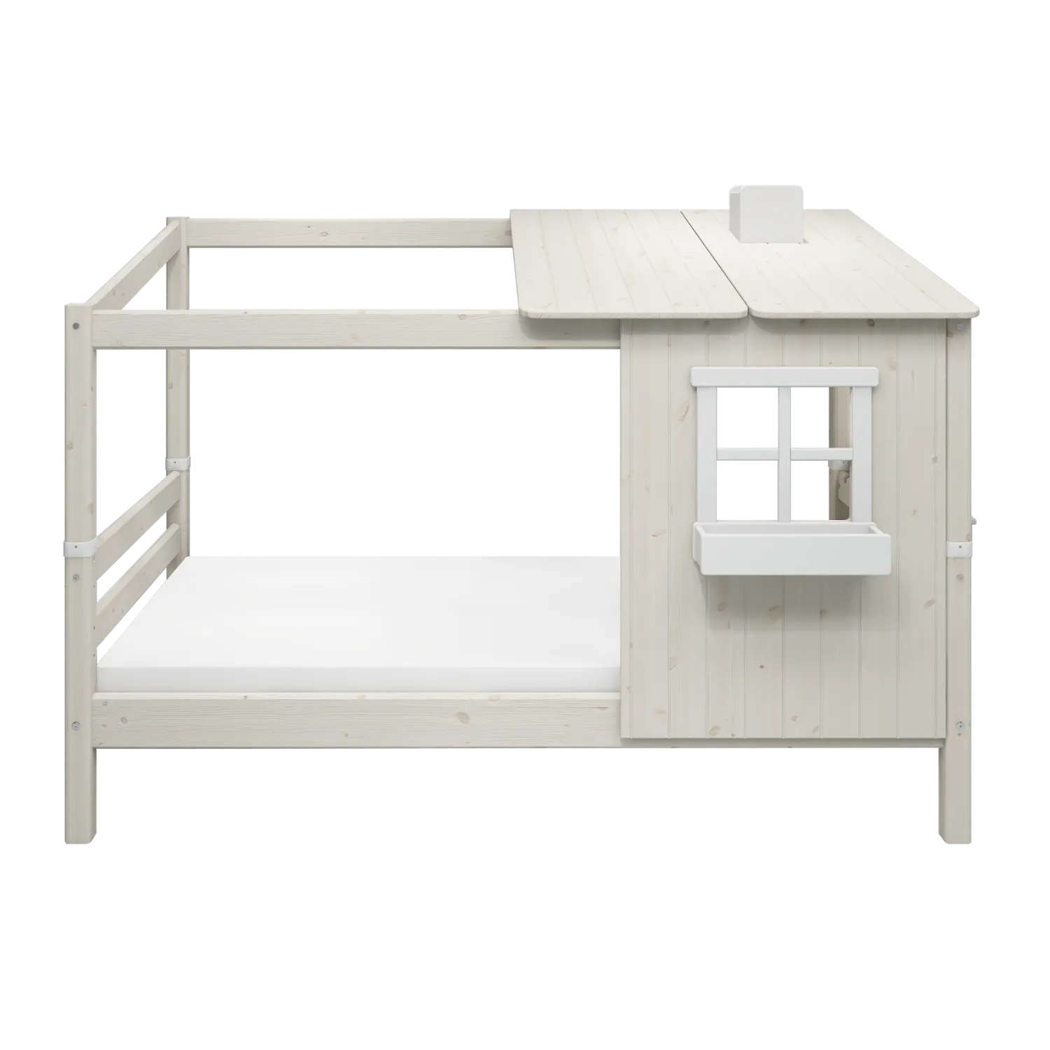 Single Bed with 1/2 House, Ladder, 90x200 cm, White