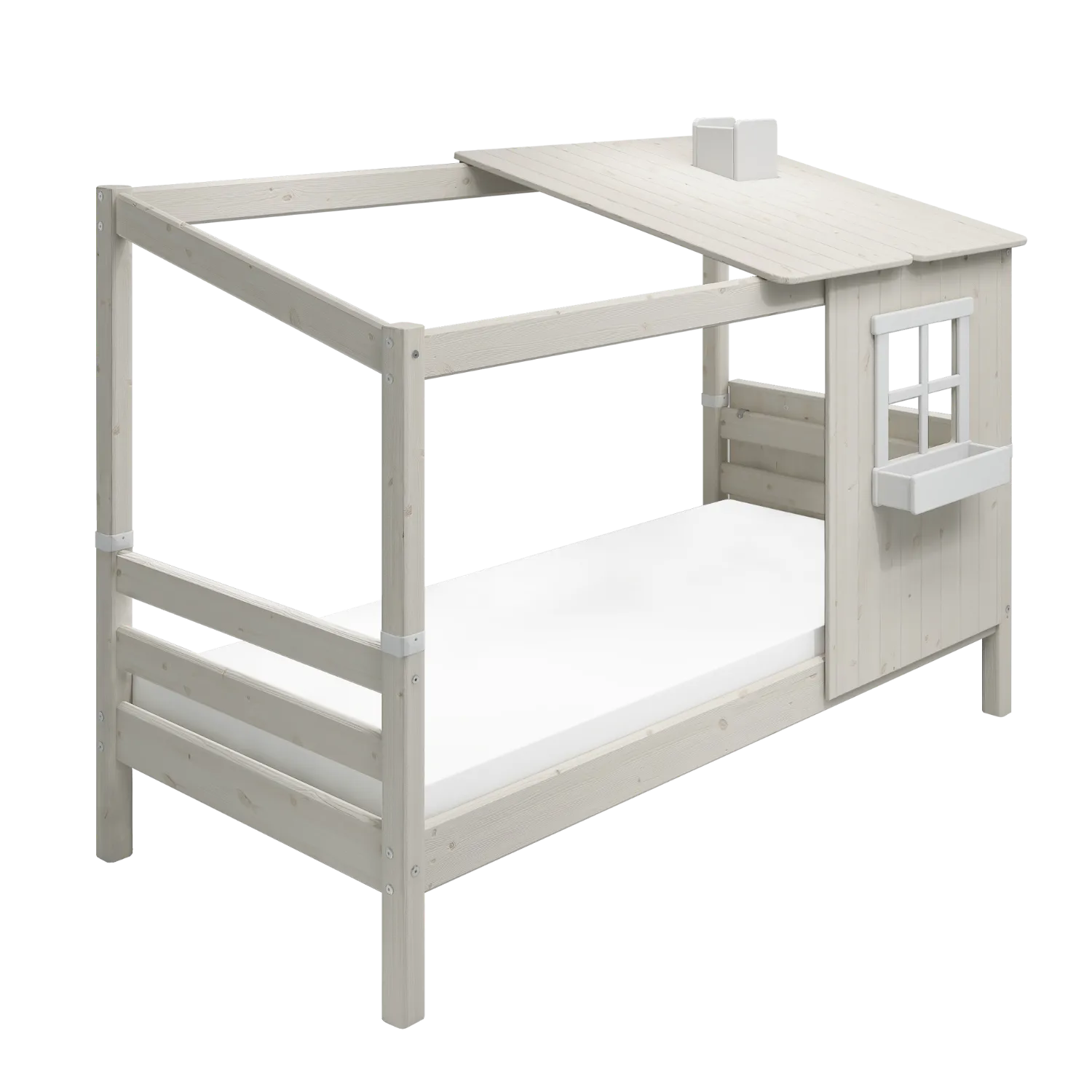 Single Bed with 1/2 House, Ladder, 90x200 cm, White