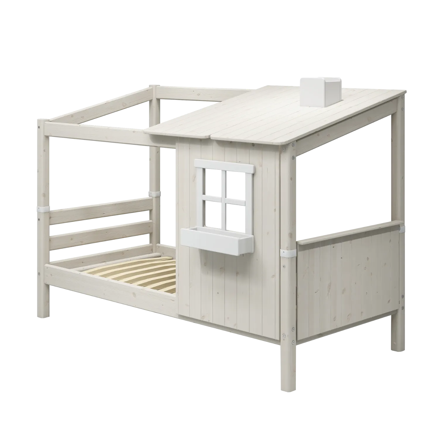 Single Bed with 1/2 House, Ladder, 90x200 cm, White