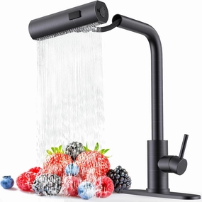 Single Hole Kitchen Faucets with Pull Down Sprayer, Single Handle, Oil Rubbed Bronze, Pull Out Tap, Stainless Steel Waterfall Sink Faucet, Suitable for Farmhouse Camper Laundry Rv Bar