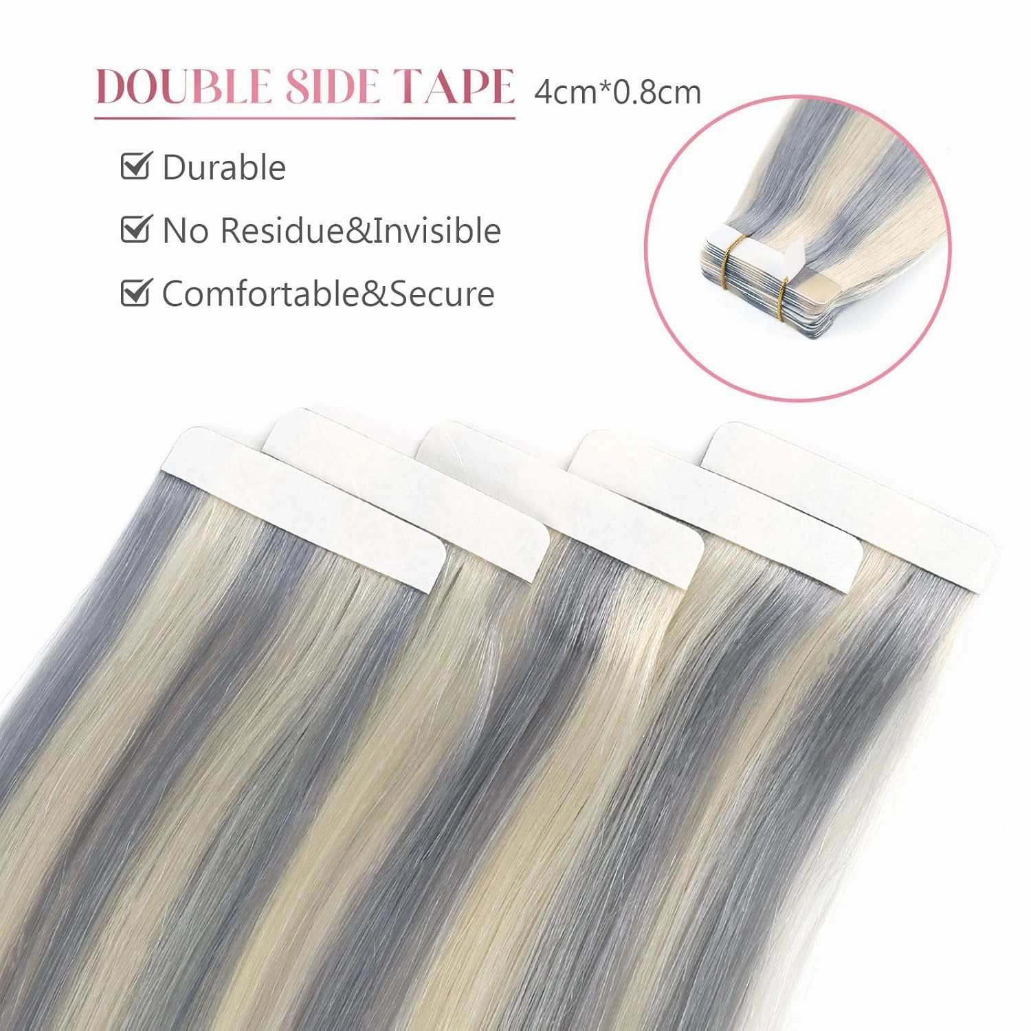 Sixstarhair Tape in Hair Extensions Human Hair Platinum Silver to Ash Blonde Piano Color Remy Human Hair Highlighted Tape Hair Extensions 20 Pieces Pack For White Women [Psilver-60 14inch]