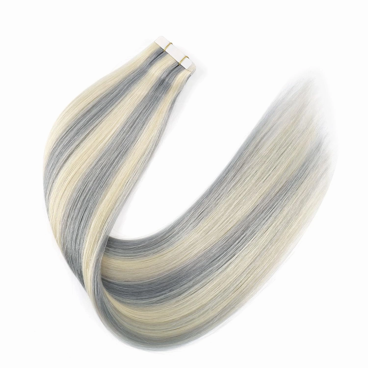 Sixstarhair Tape in Hair Extensions Human Hair Platinum Silver to Ash Blonde Piano Color Remy Human Hair Highlighted Tape Hair Extensions 20 Pieces Pack For White Women [Psilver-60 14inch]