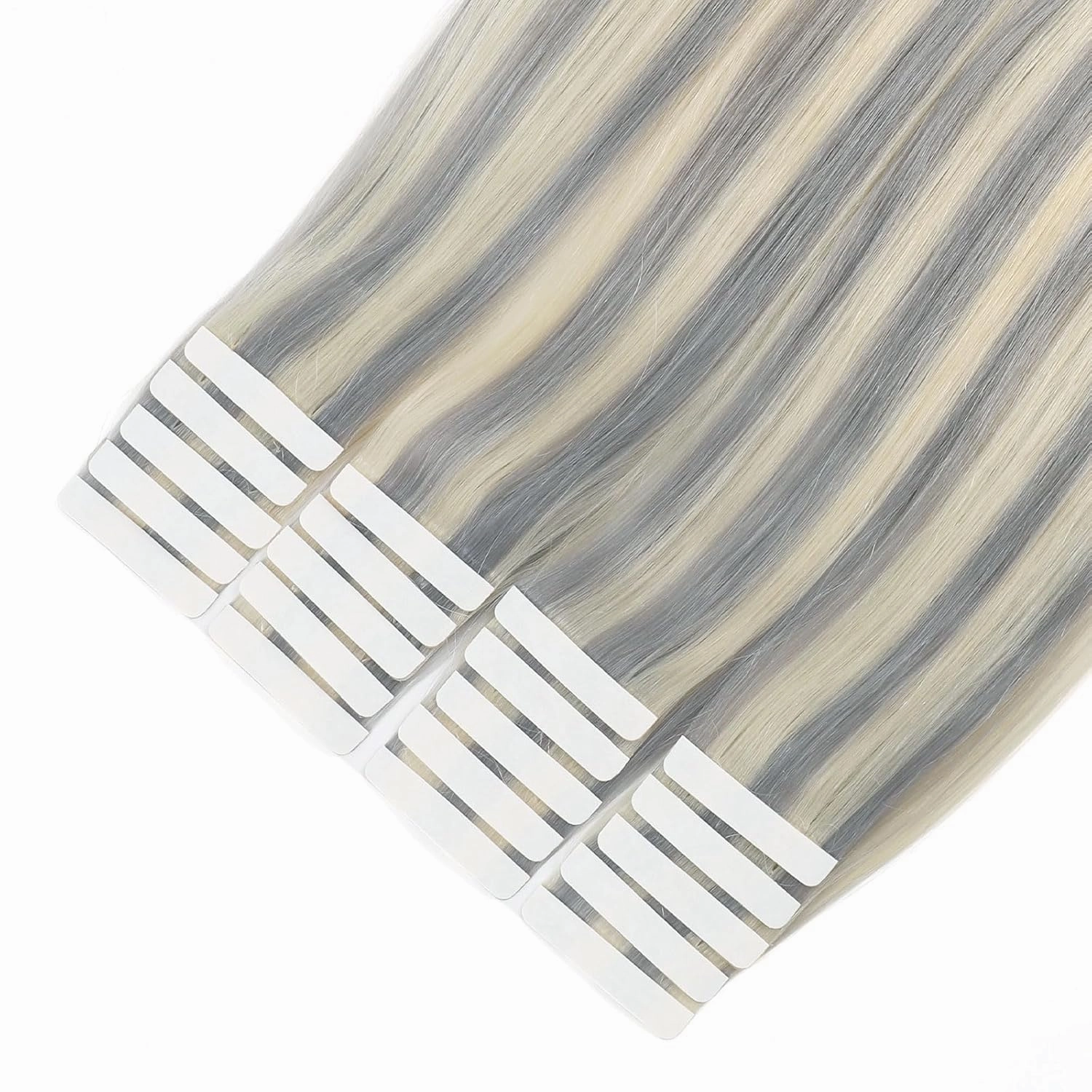 Sixstarhair Tape in Hair Extensions Human Hair Platinum Silver to Ash Blonde Piano Color Remy Human Hair Highlighted Tape Hair Extensions 20 Pieces Pack For White Women [Psilver-60 14inch]